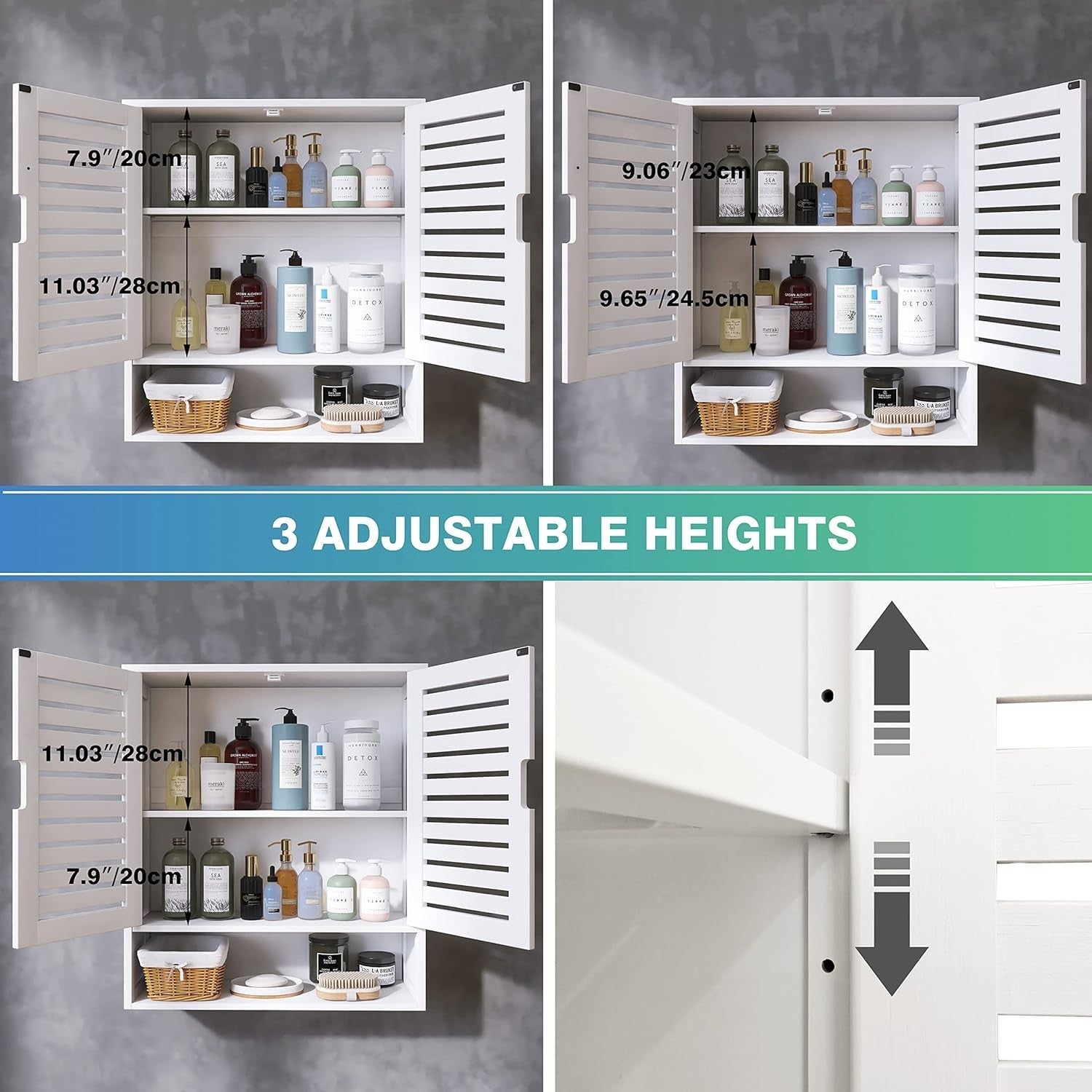 Wall Mounted Bathroom Cabinet White – 2 Door, Adjustable Shelves, Space Saver