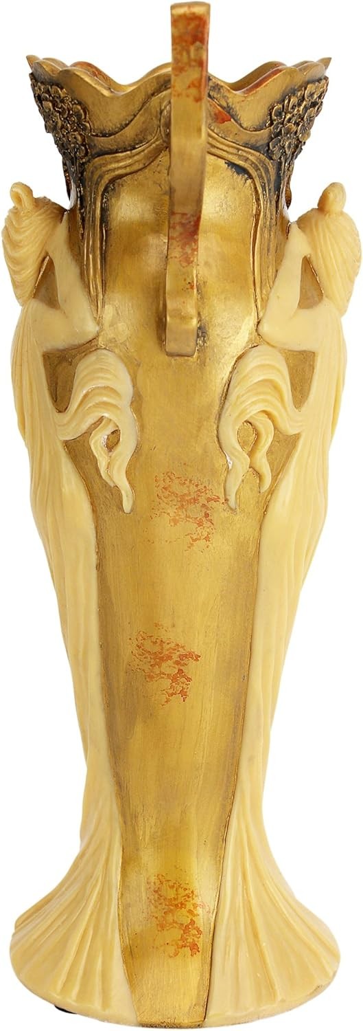 Art Nouveau Ivory Gold Resin Vase Sculptural Luxury Home Decor Accent