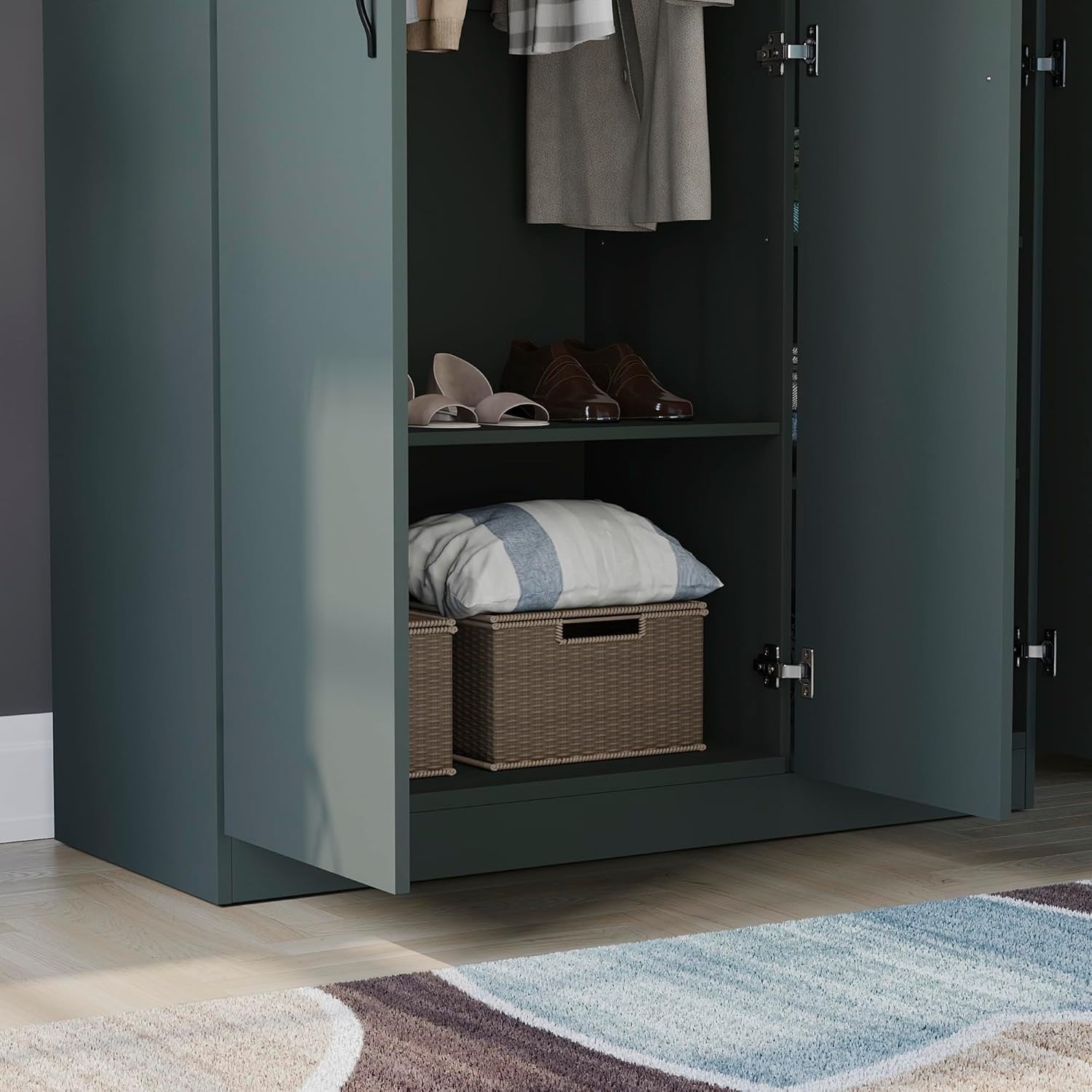 3 Door Wardrobe with Hanging Rail, Adjustable Shelf & Top Storage Shelf