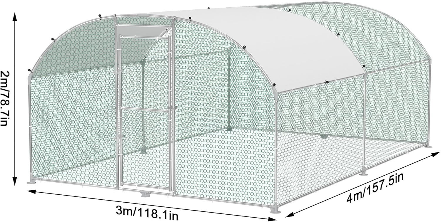 Extra Large Walk In Chicken Run Galvanised Steel Enclosure 4x3x1.85m