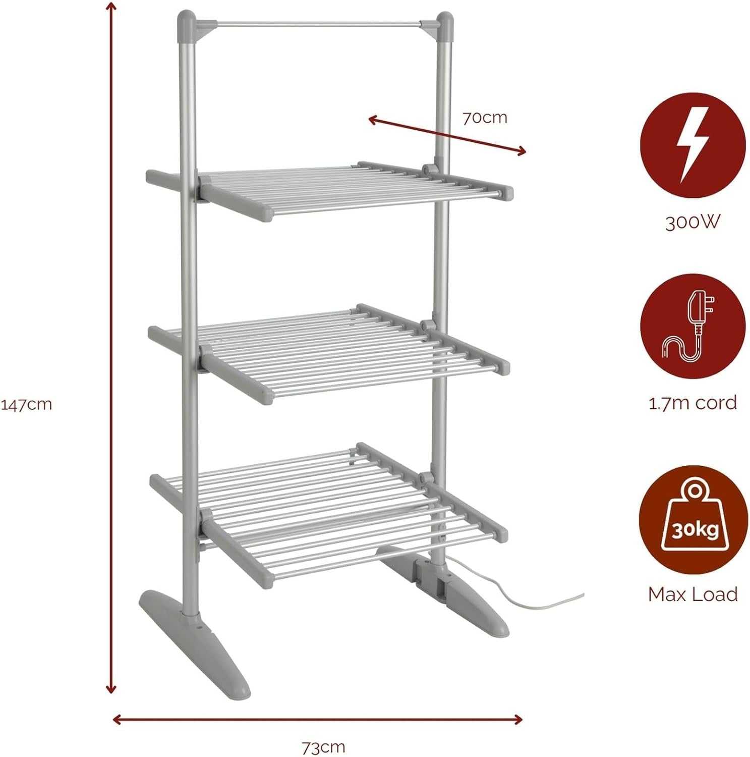 3 Tier Heated Clothes Airer Electric Drying Rack 36 Heated Rails Indoor