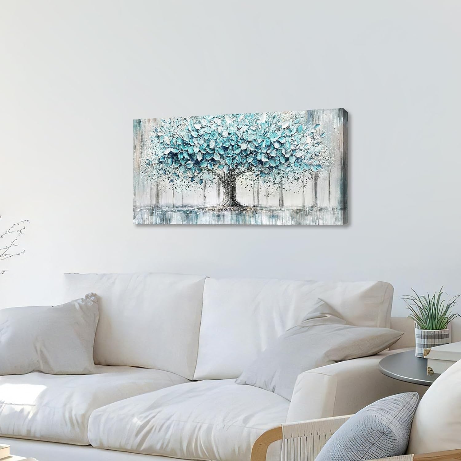 Large Tree of Life Canvas Wall Art Framed Teal 50x100cm