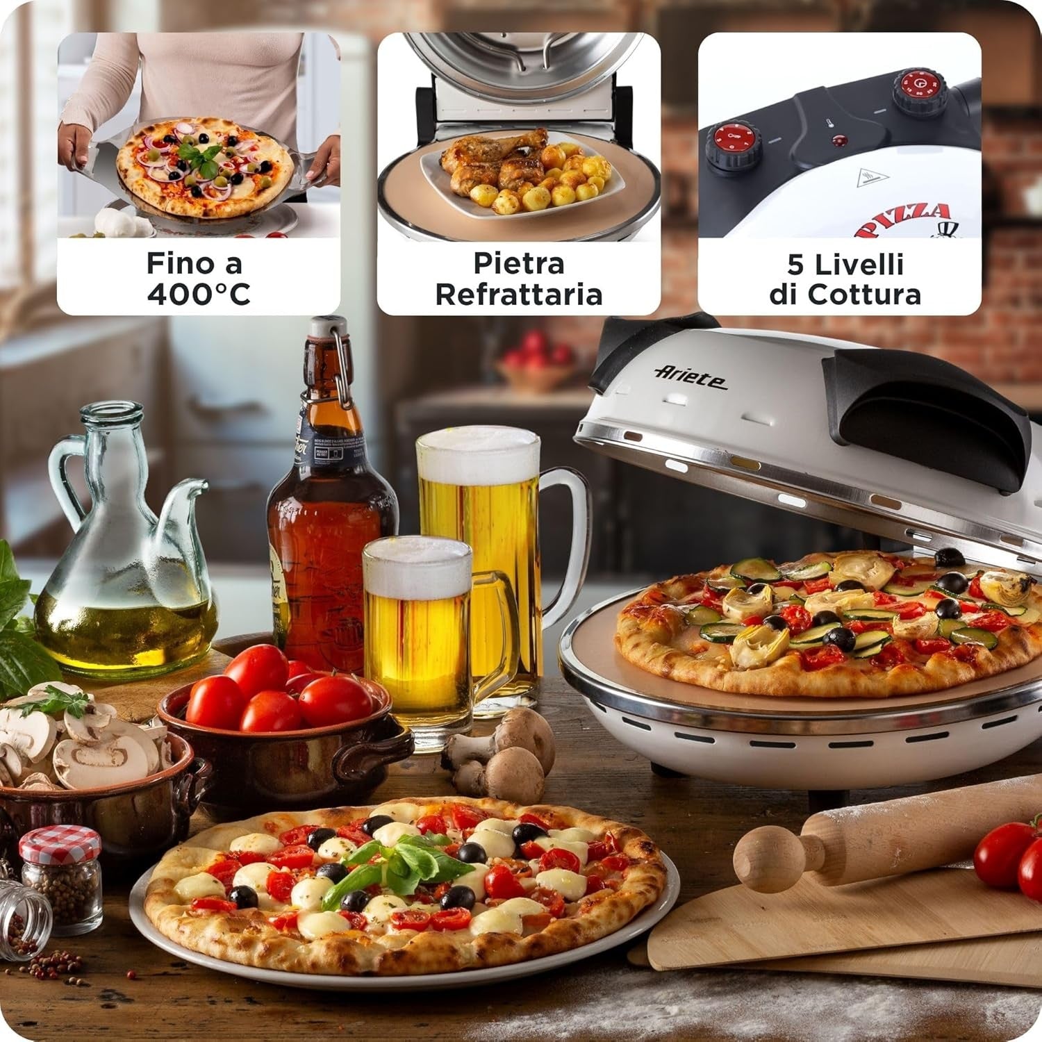 Electric Pizza Oven 12" | Fast 4-Min Bake, 400°C Heat, Non-Stick Stone Plate