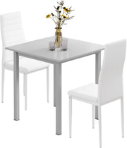 Modern Square Dining Table Set with 2 Faux Leather Chairs – Compact & Durable