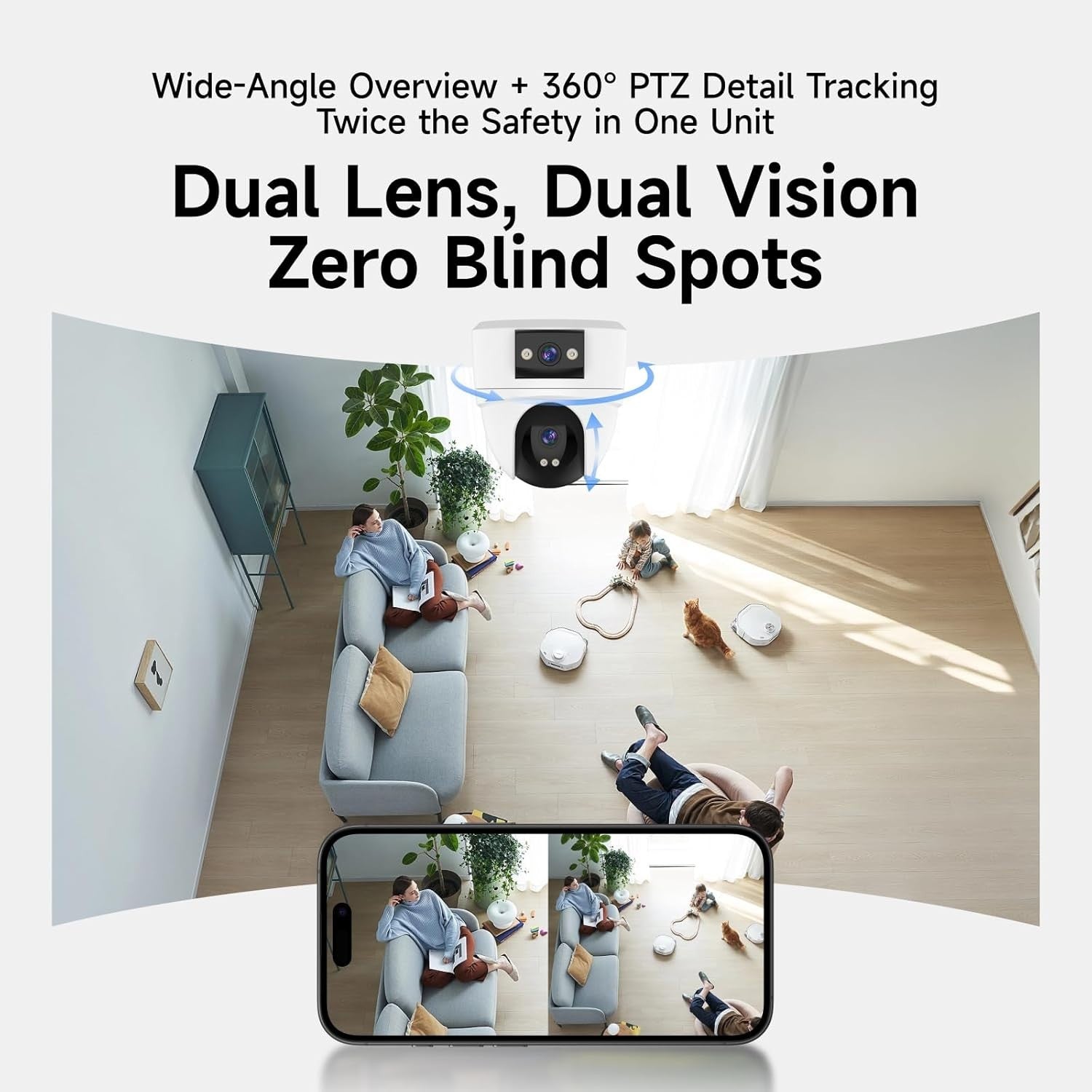 6MP Dual Lens Indoor Security Camera 360° PTZ WiFi AI Tracking