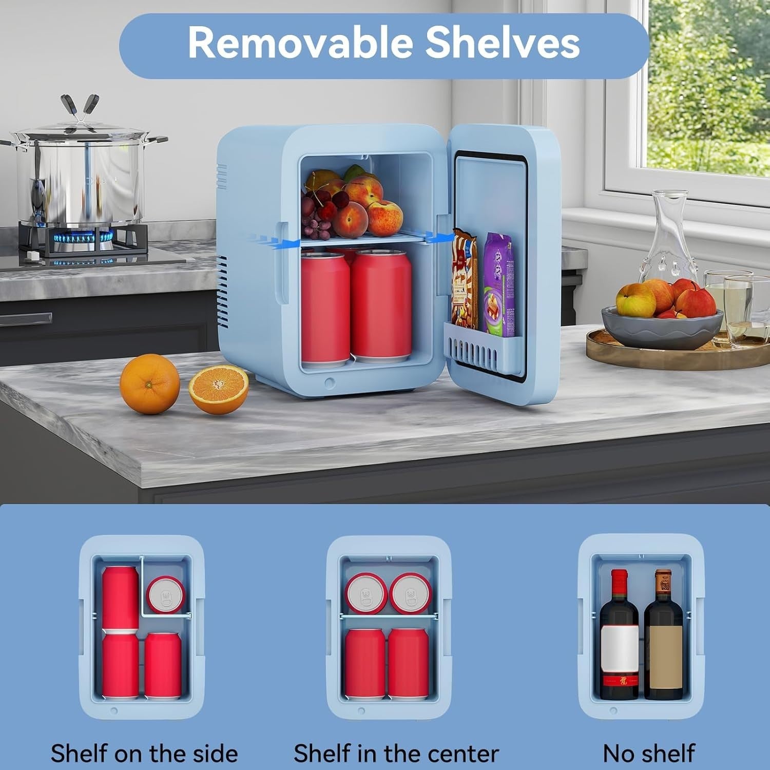 4L Mini Fridge Portable Cooler & Warmer LED Mirror AC/DC Blue