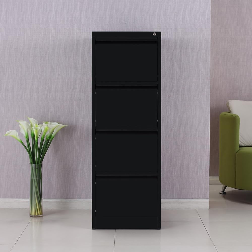 Black Metal Filing Cabinet 4 Drawer Lockable Heavy Duty Office Storage
