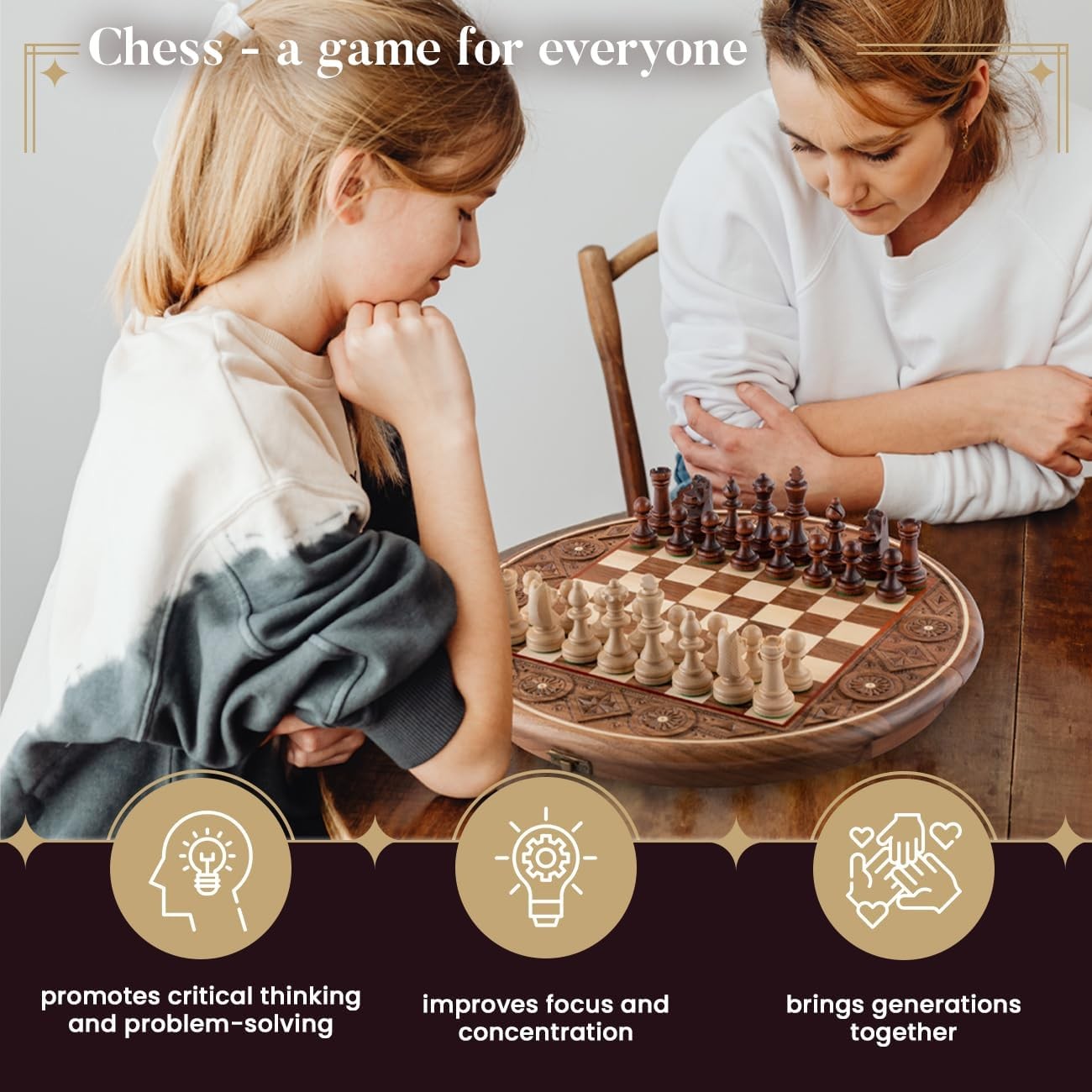 35cm Handcrafted Wooden Chess Set | RUBY Sculpted Pieces | Portable Luxury Board
