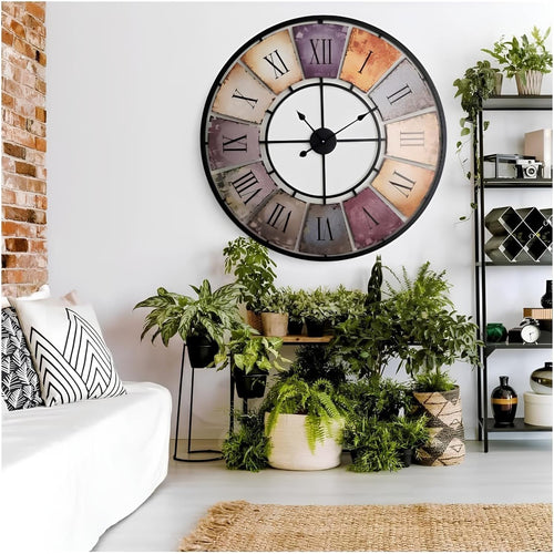 XXL 88cm Retro Metal Wall Clock - Silent Roman Numerals, Art Deco Decor