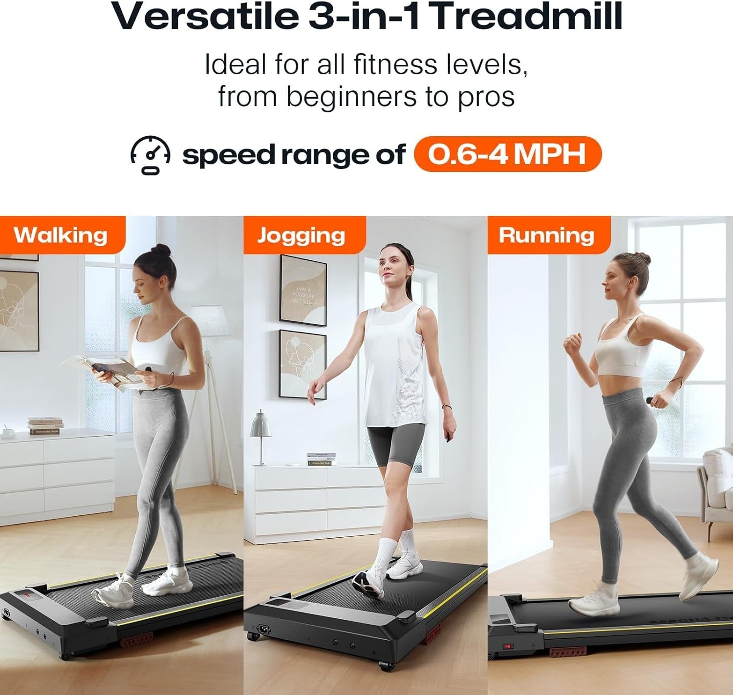 Compact 3-in-1 Walking Treadmill for Home & Office – Quiet, Portable, App-Contro