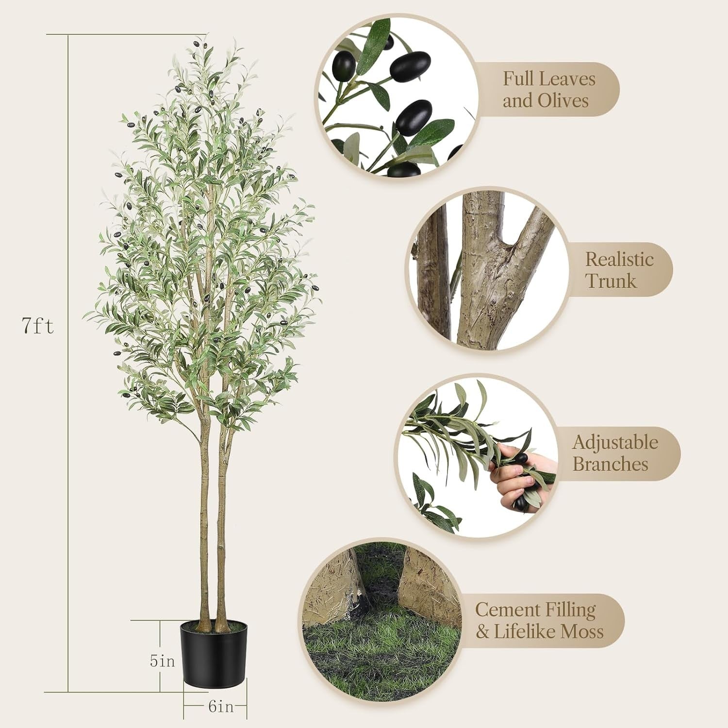 7ft Artificial Olive Tree with Pot Lifelike Leaves Tall Indoor Outdoor Decor
