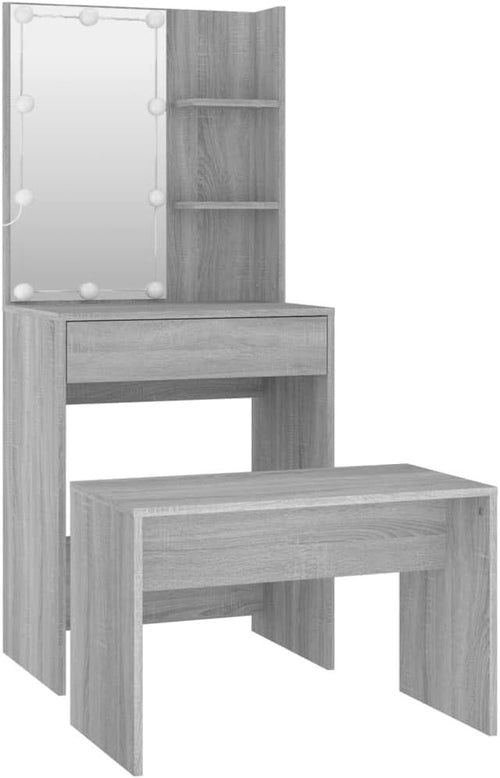 Modern Dressing Table Set with LED Lights Mirror Stool Makeup Vanity Desk Storag