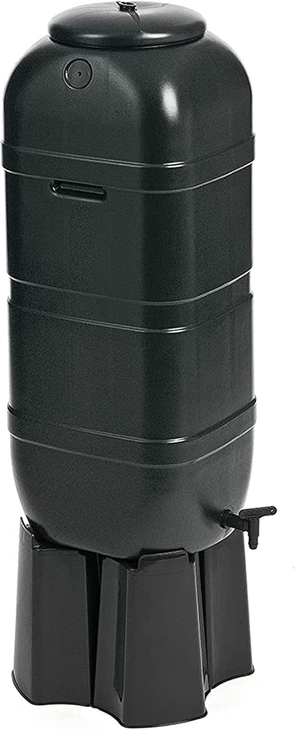 210L Slim Line Garden Water Butt With Tap Stand & Filler Kit Black