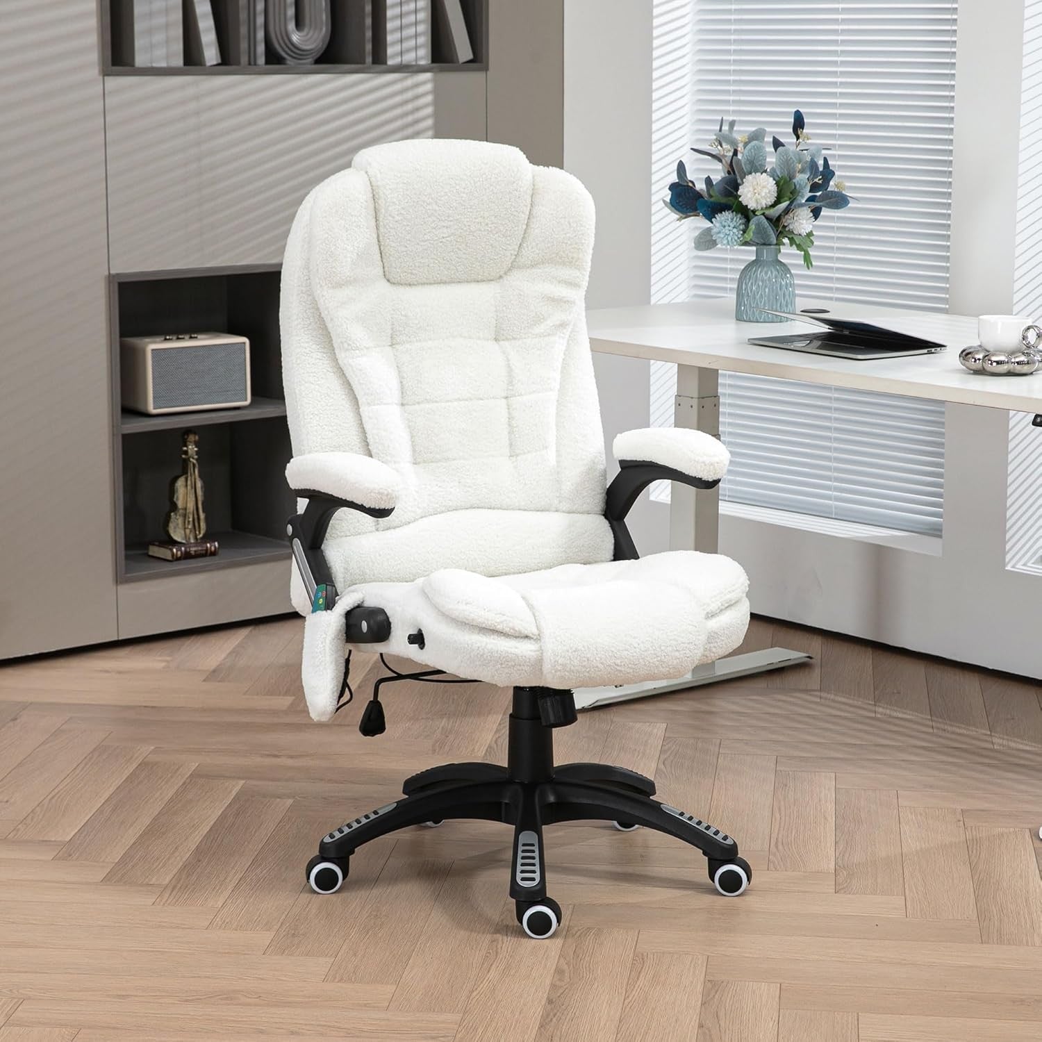 Ergonomic Office Chair Heated 6-Point Massage Boucle Fabric