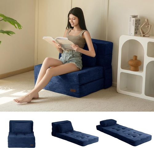 Tri-Fold Folding Foam Sofa Bed Chair Single Futon Z Bed Guest Mattress