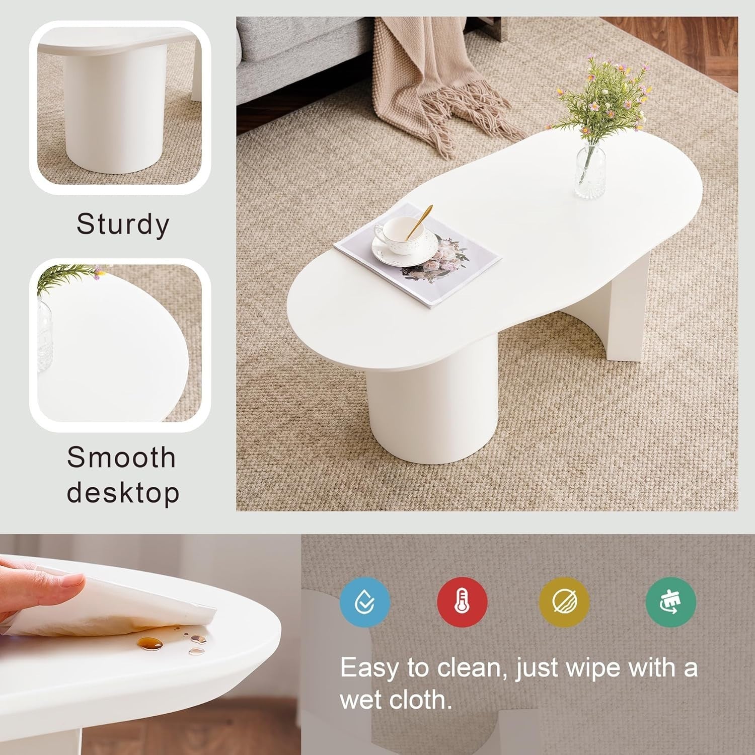 Modern Cloud-Shaped Coffee Table, Spacious Oval Design, Easy Assembly 100cm