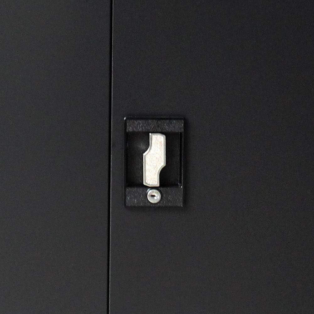 Black Metal Office Storage Cabinet 2 Door Cupboard with 3 Shelves 90cm