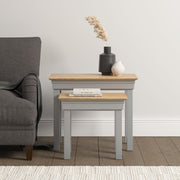 Space Saving Nest of 2 End Tables Pebble Grey Oak Wood Side Coffee Table