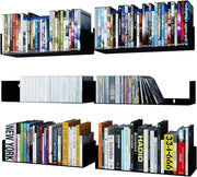 Black Floating Wall Shelves Set of 6 CD DVD Storage Metal Bookshelf