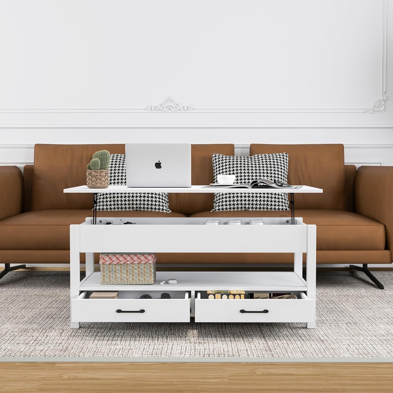 Lift-Up Coffee Table with Storage, Drawers & Shelf – Space-Saving, Modern Design