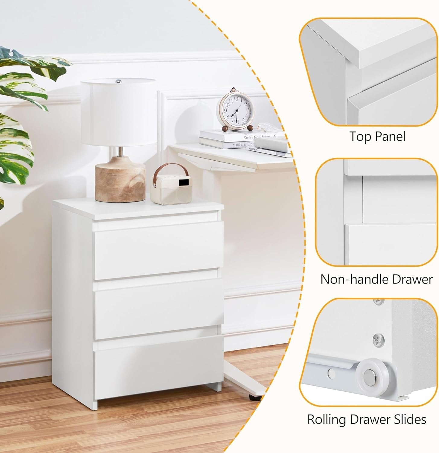 Set of 2 White Bedside Tables with Drawers Modern Wooden Nightstands Bedroom