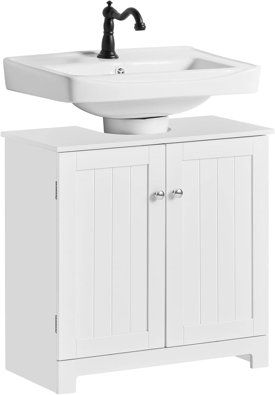 White Under Sink Bathroom Cabinet 2 Door Storage Unit – Modern, MDF, 60cm