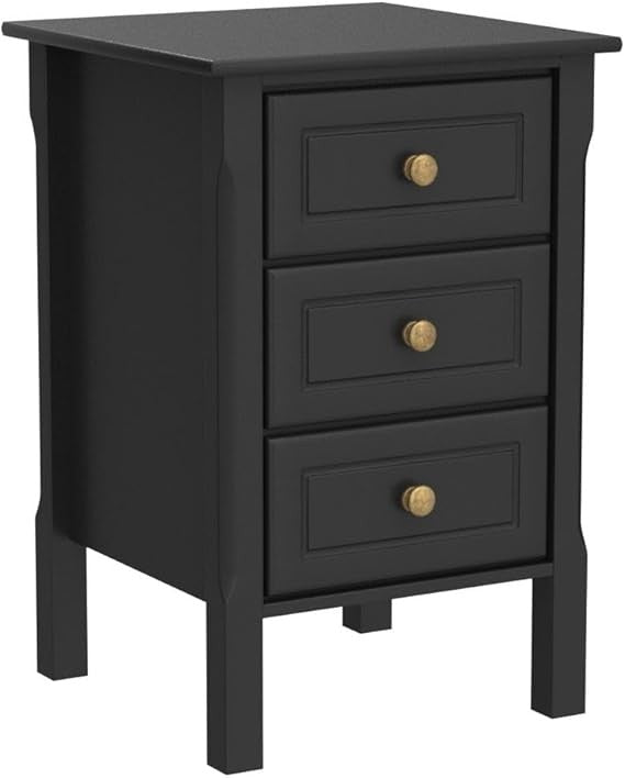 Black Bedside Tables Set of 2 | Wooden 3-Drawer Nightstands 40×40×60cm Modern