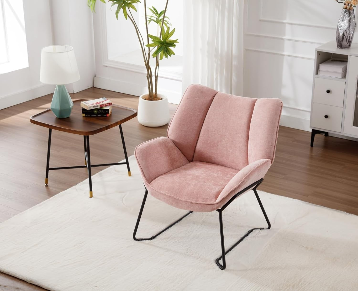 Pink Chenille Tub Chair Accent Armchair Living Room Bedroom Lounge Seat