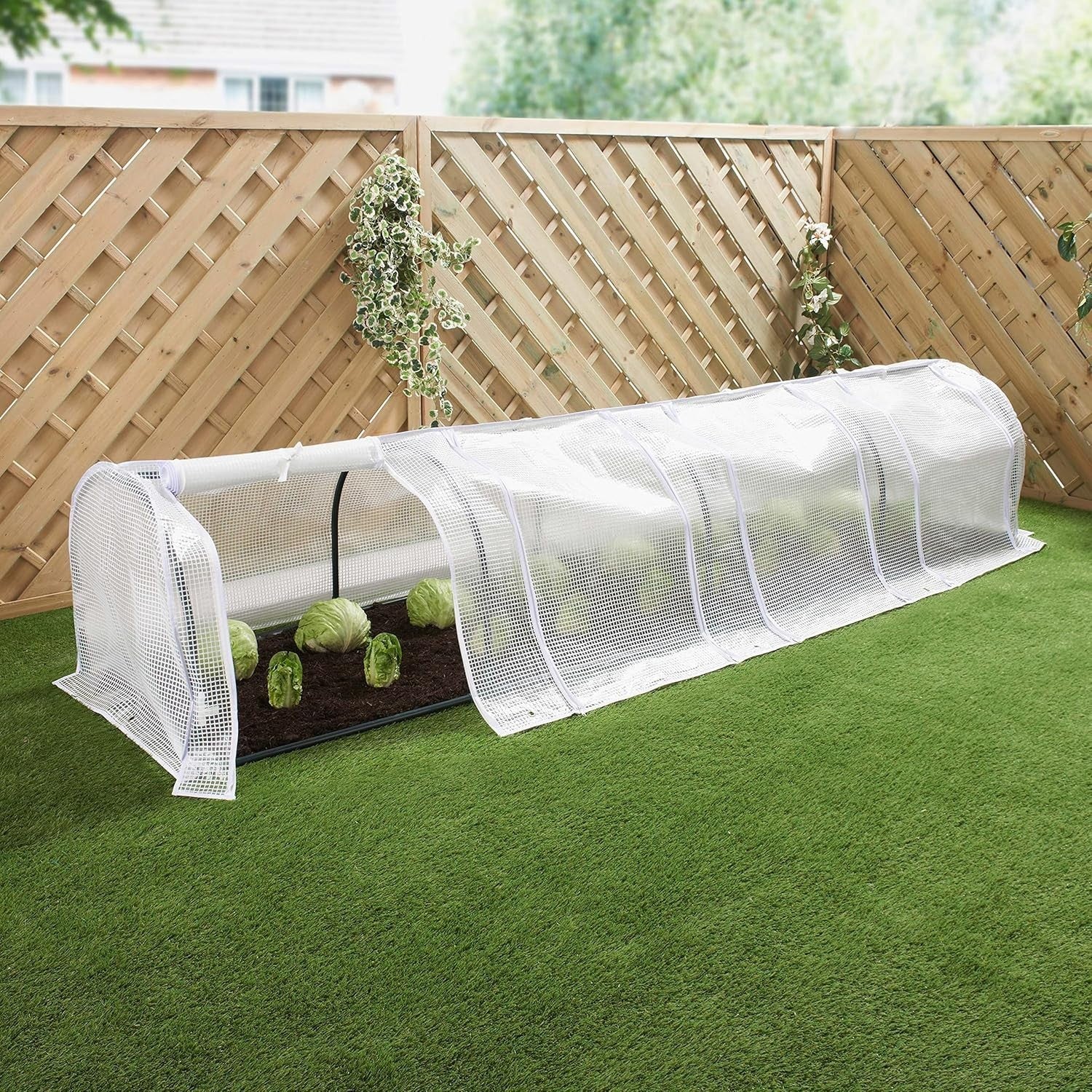 Polytunnel Greenhouse 4 Section with Reinforced PE Mesh Cover & Steel Frame