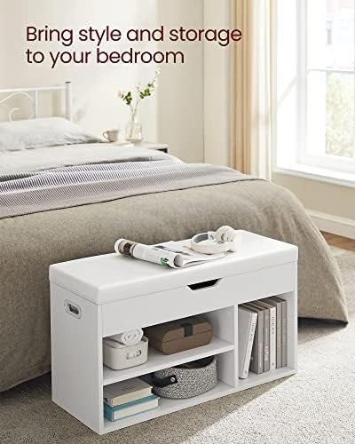 White Shoe Storage Bench with Cushion 3 Compartments Hidden Seat Shelves
