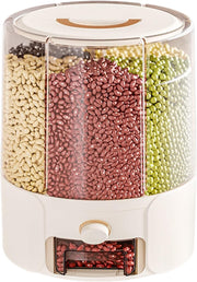 360° Rotating Grain Dispenser Airtight 6 Grid Bin
