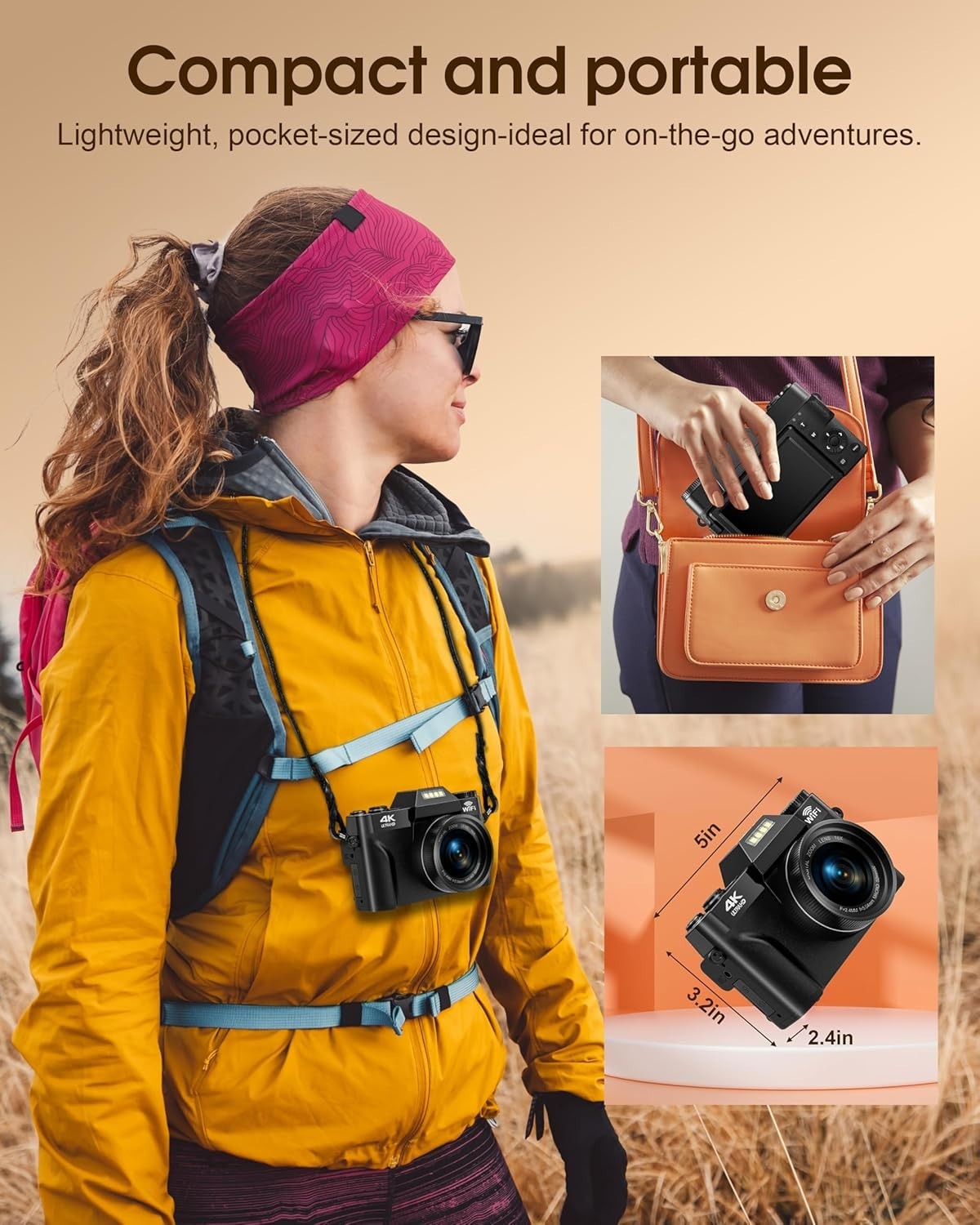 4K 75MP Digital Camera WiFi Flip Screen Vlogging Camera 32GB Bundle