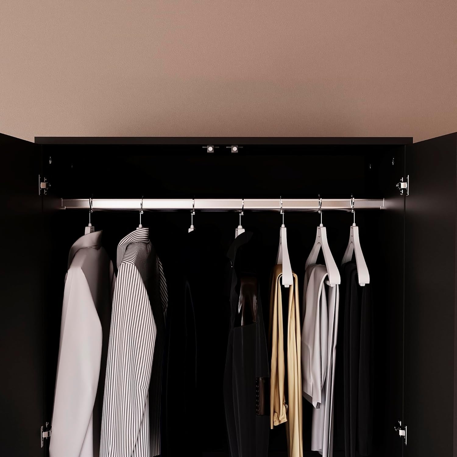 Modern 2 Door Black Wardrobe with 2 Drawers & Versatile Hanging Rail