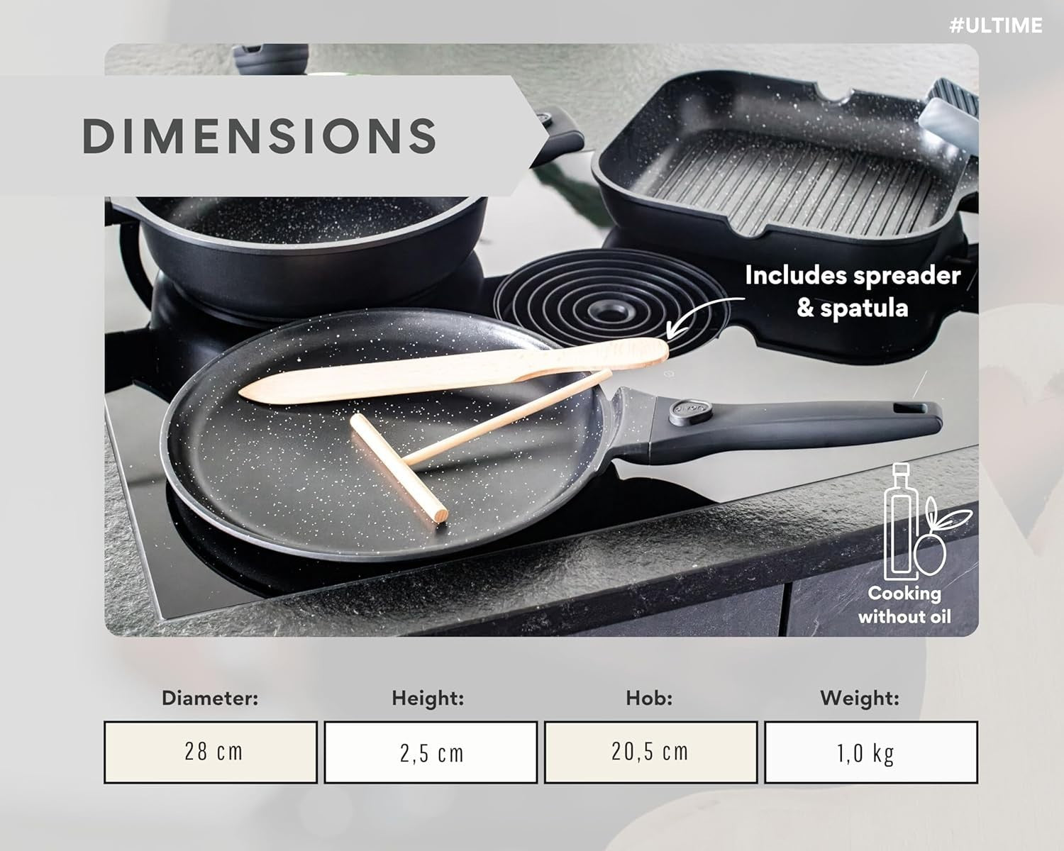 28cm Induction Crepe Pan Non-Stick with Divider & Removable Handle – Oven Safe
