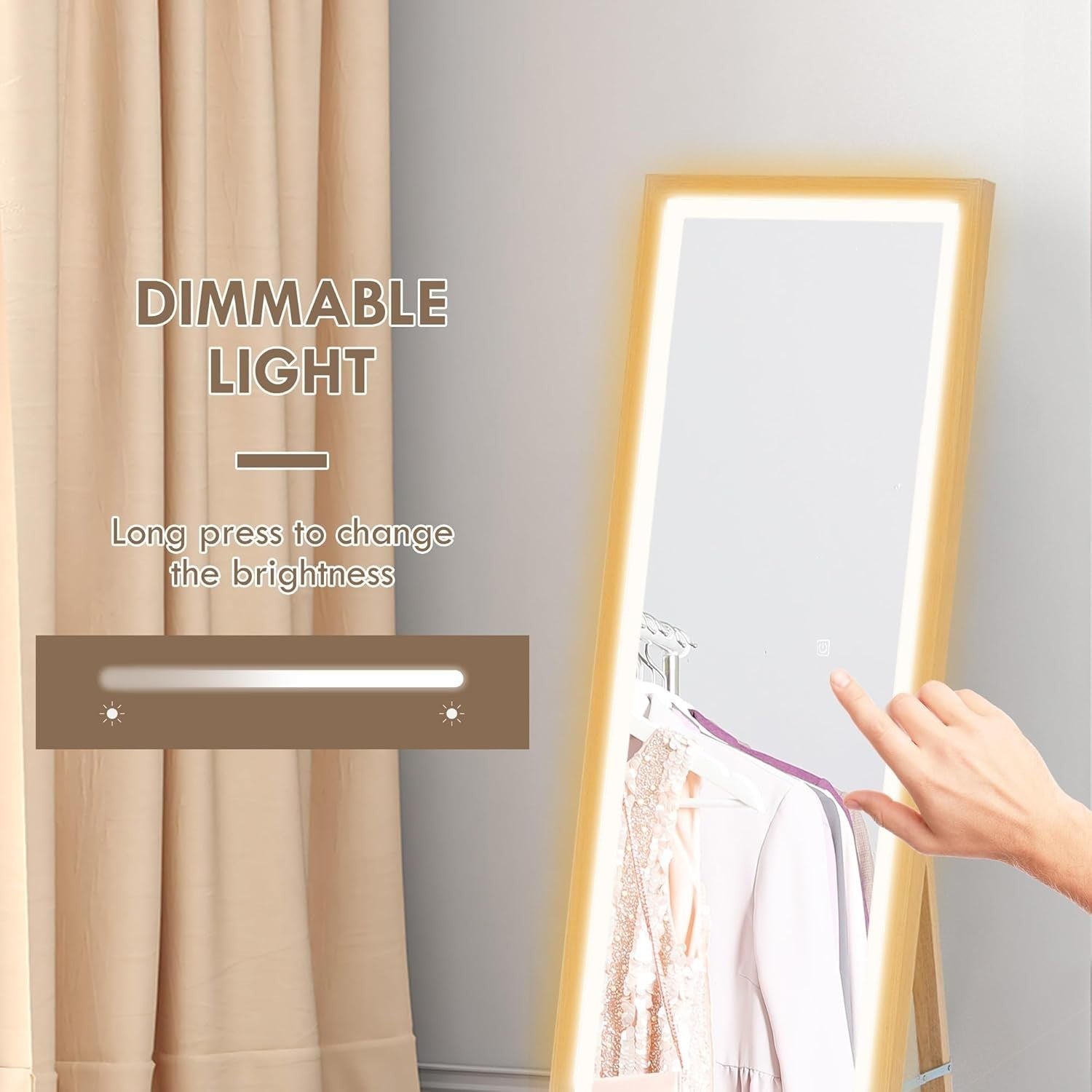 LED Full Length Mirror 160x40cm Freestanding Wall Leaning Light-Up
