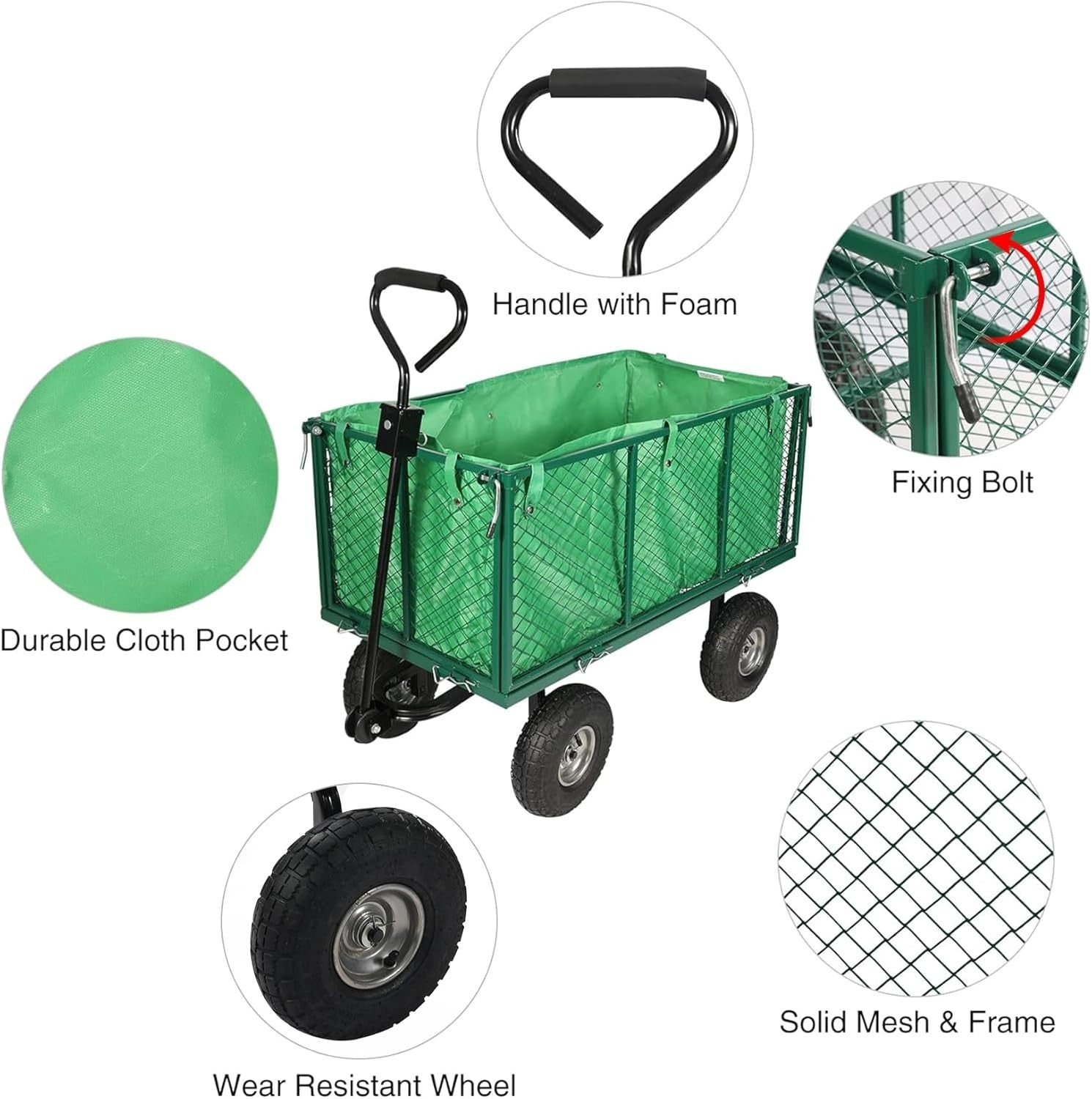 Oversized Heavy Duty Garden Cart 650lb Capacity Flatbed Wagon w/ Removable Sides