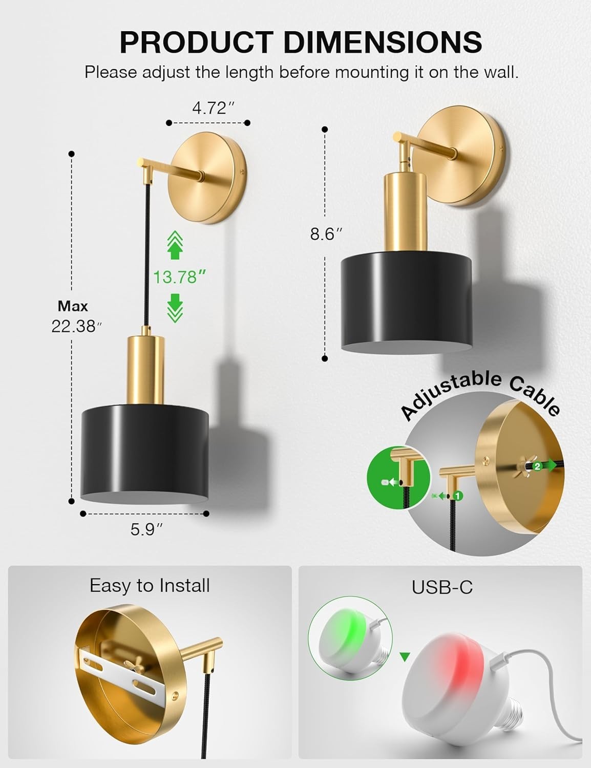 Dimmable Battery Wall Sconces with Remote, 5200mAh, 9 Colors & Timer