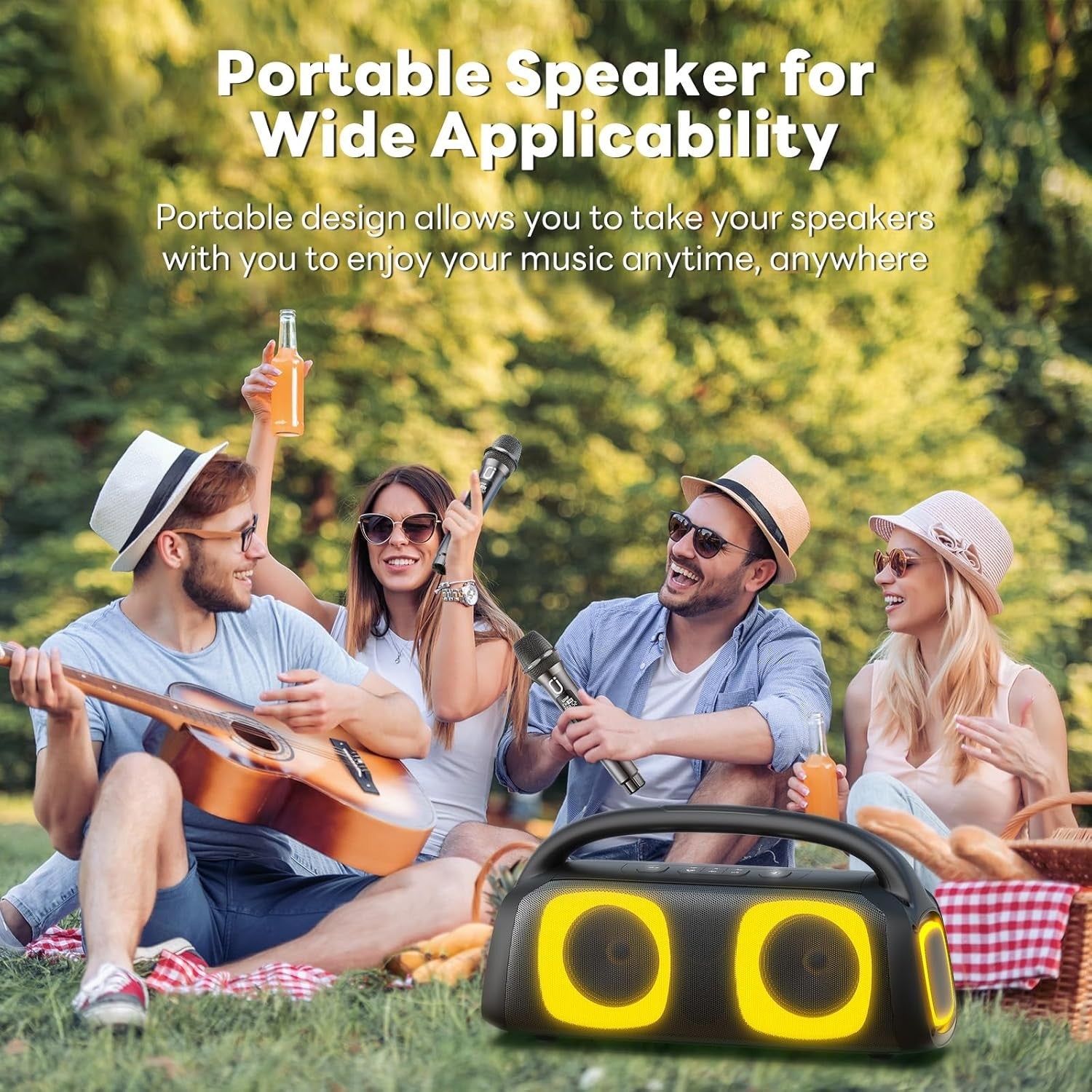 Karaoke Machine with 2 Wireless Mics Bluetooth 5.3 LED