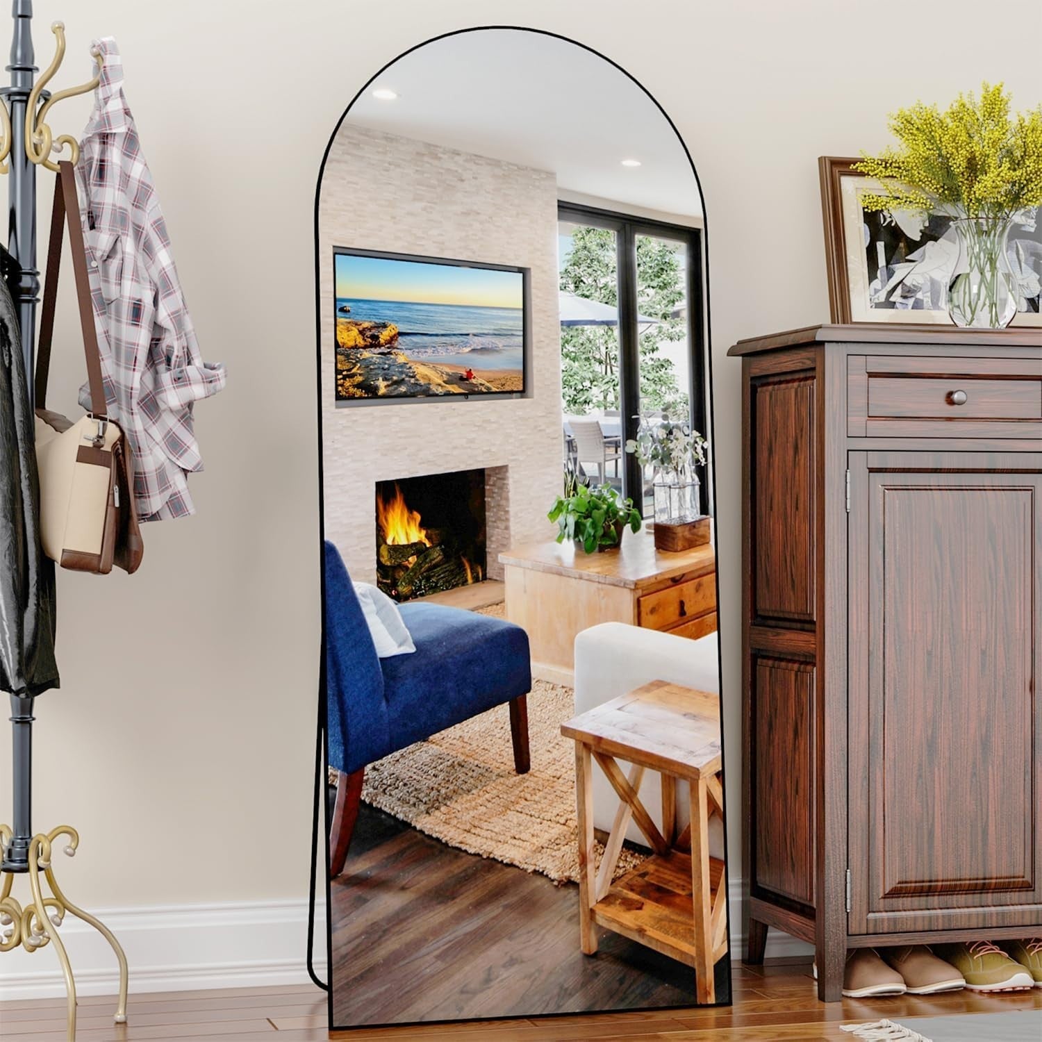 65"x24" Full Length Mirror Arched Black HD Glass Standing or Wall Mount