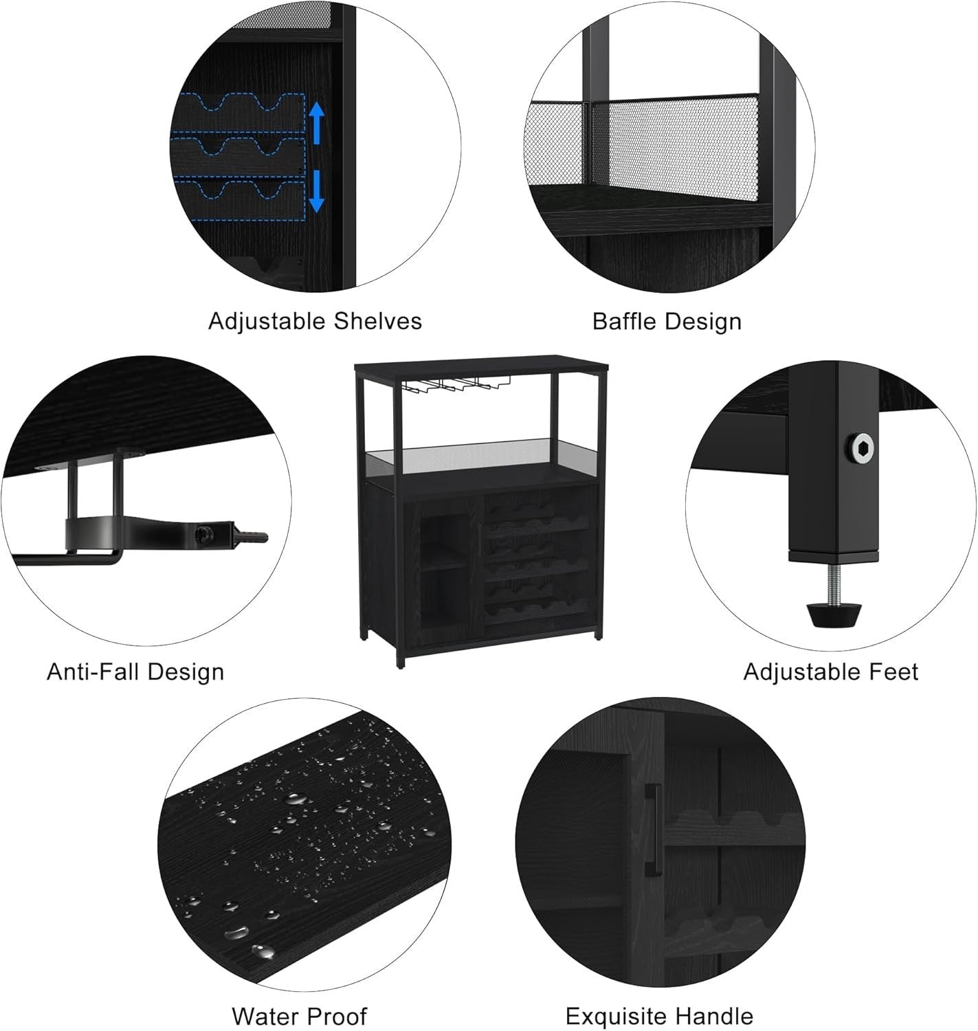 Black Industrial Wine Bar Cabinet with 12 Bottle Rack & Glass Holder, 69x35x92cm