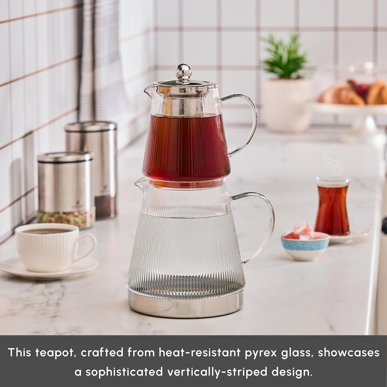 Glass Turkish Tea Maker Set 1.95L Teapot Kettle with Infuser