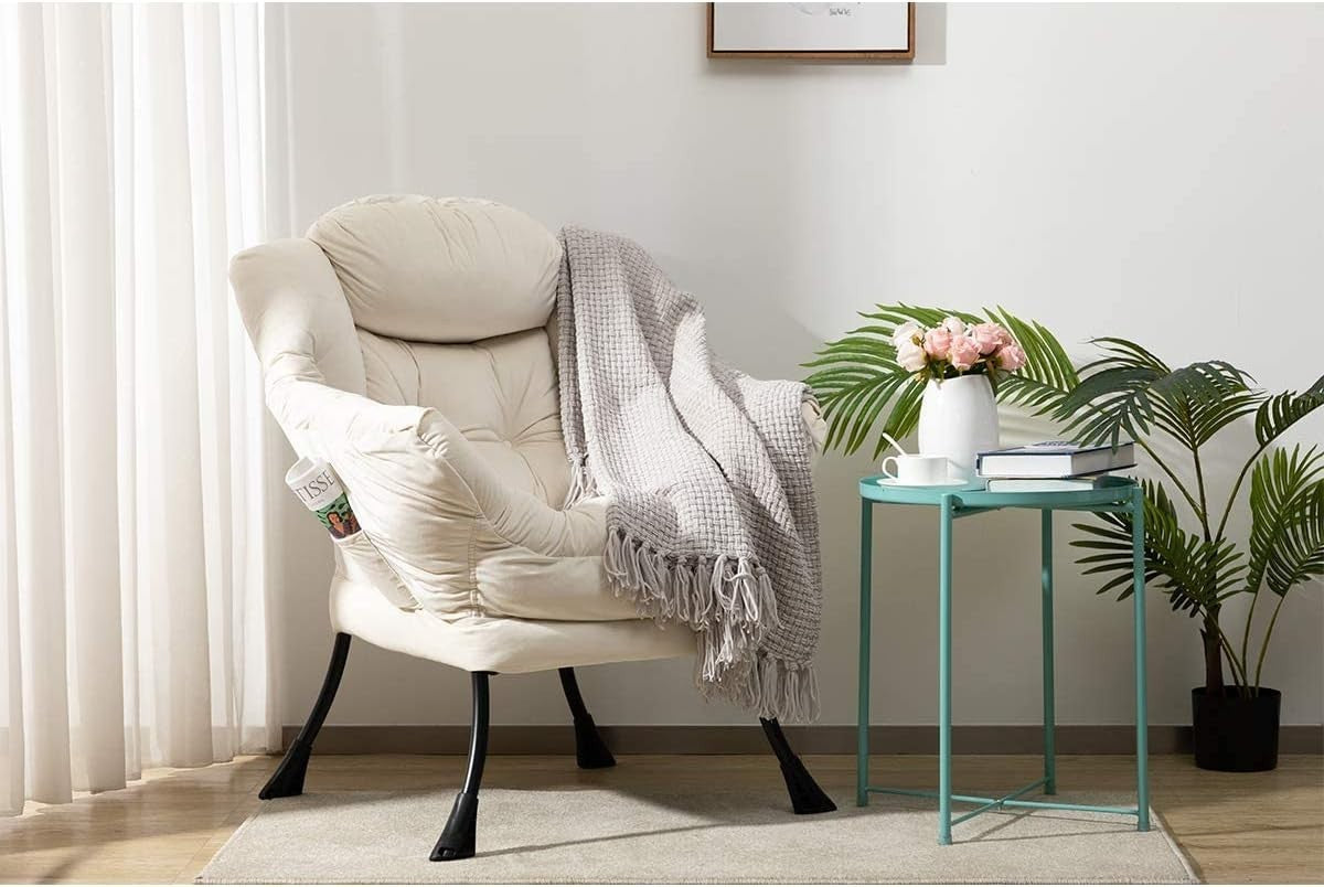Comfy Velvet Armchair Living Room Bedroom Lounge Chair Relax Seat Beige