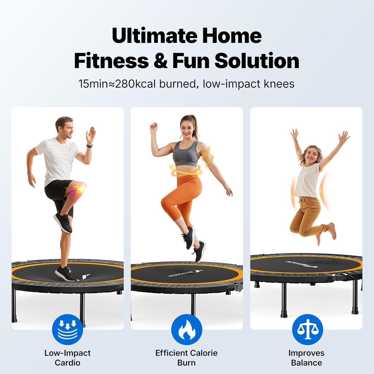 48” Quiet Foldable Exercise Trampoline Indoor Rebounder 330lb Capacity