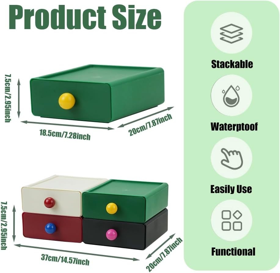 Pack of 4 Stackable Desk Organisers with Drawers – Office & Home Storage