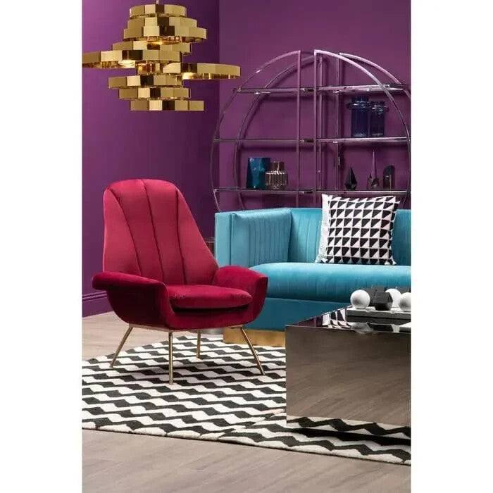 Wine Red Velvet Accent Lounge Chair with Gold Legs Mid Century Armchair