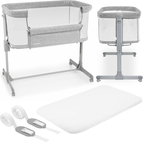 3in1 Baby Bedside Crib Travel Cot with Mattress Adjustable Height & Wheels