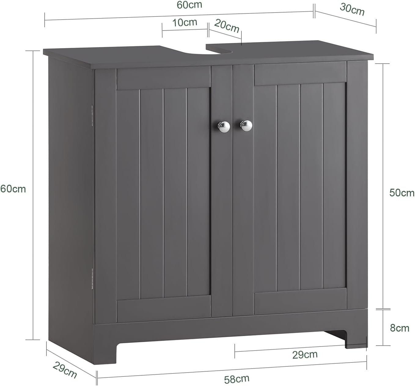 Dark Grey Bathroom Vanity Unit Under Sink Storage Cabinet Cupboard with Shelf