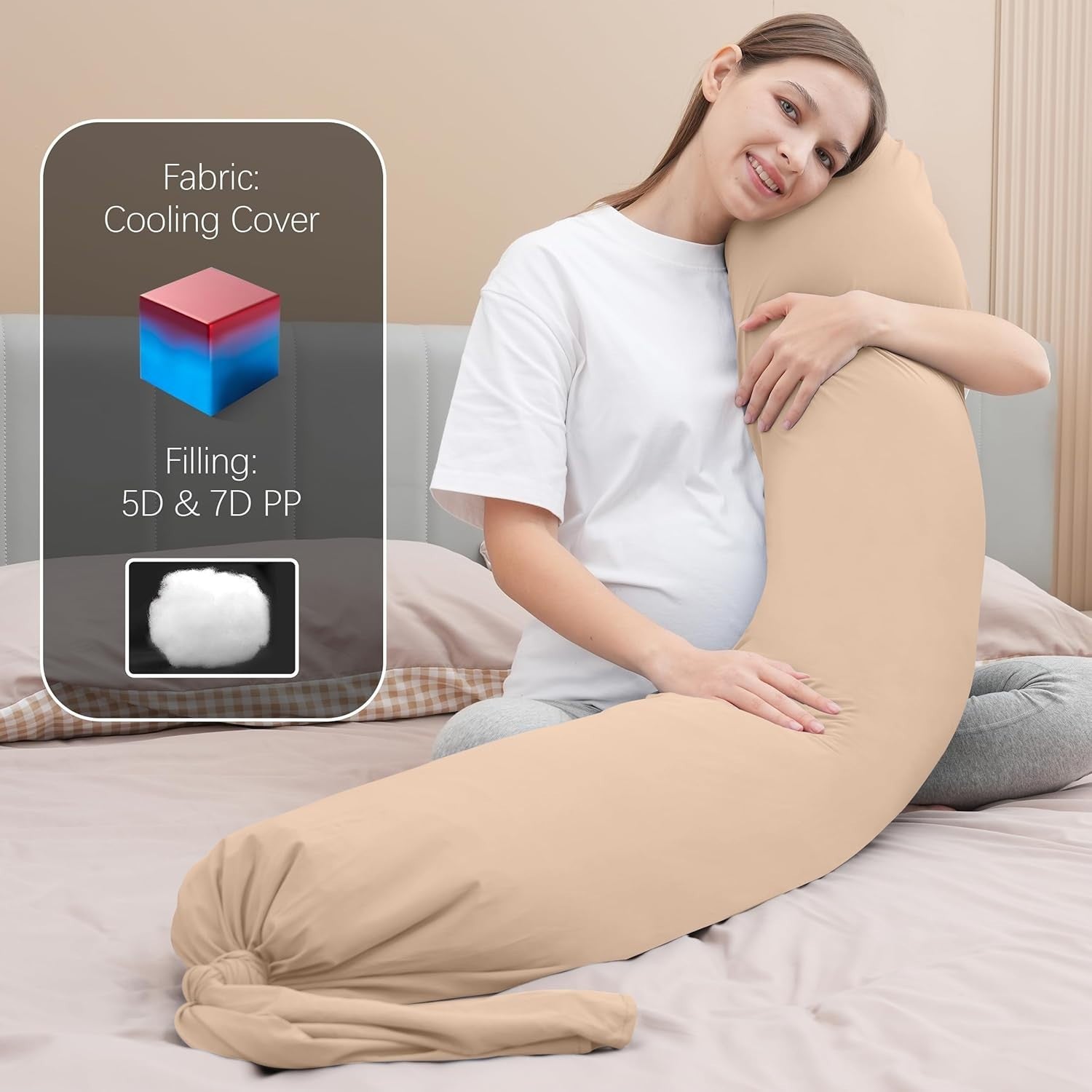 Pregnancy Pillow 54” Full Body Maternity Support Cushion Cooling Brown