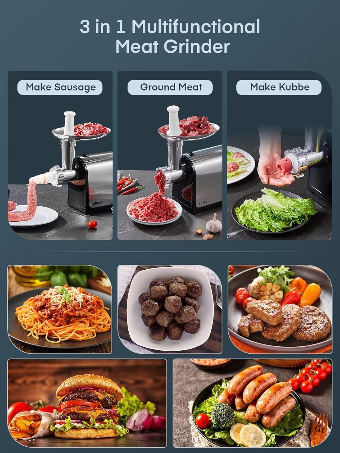 3200W Electric Meat Grinder Sausage Maker Mincer 3 Plates Stainless