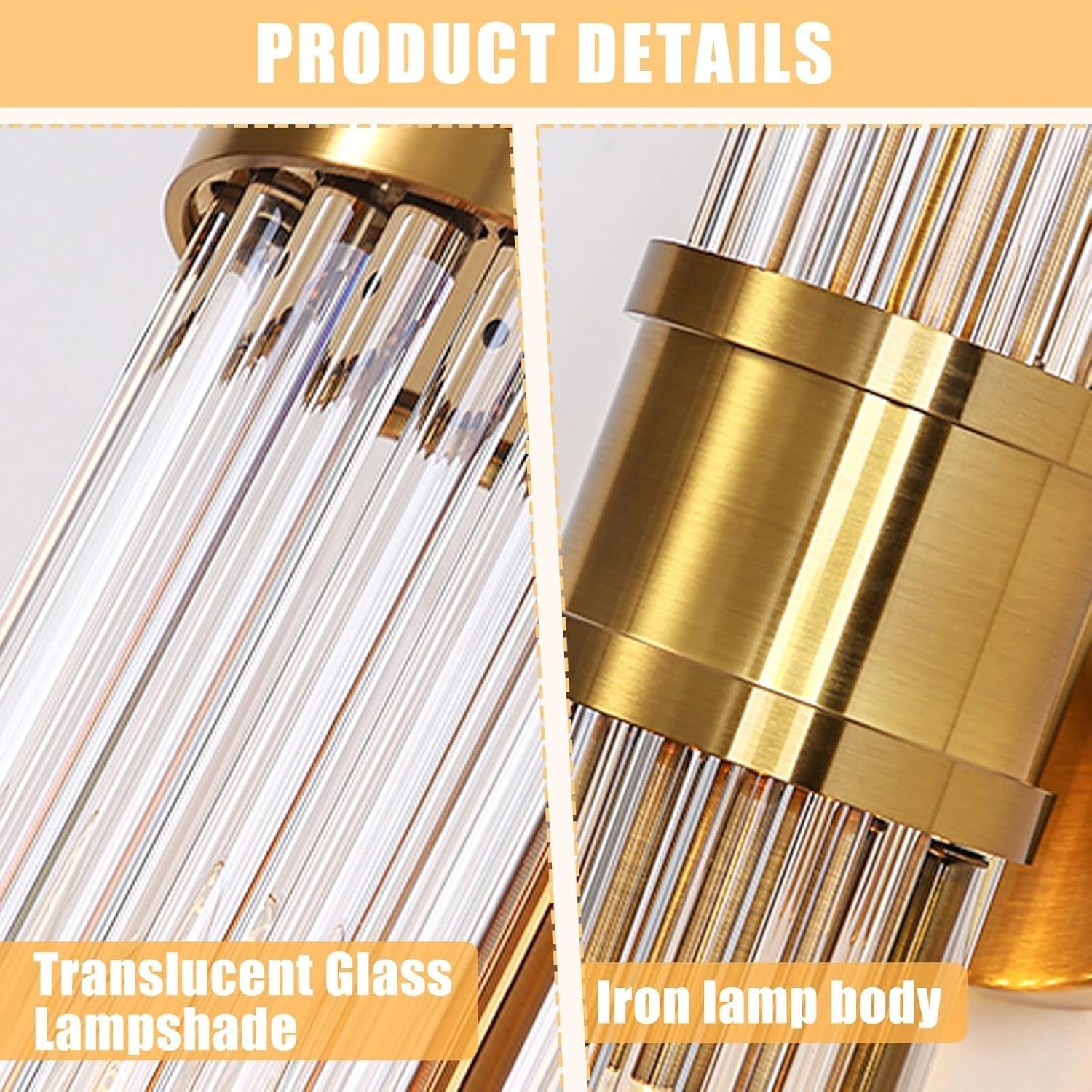 Gold Glass Wall Sconce LED Light Vintage Modern Lamp for Bedroom Bath